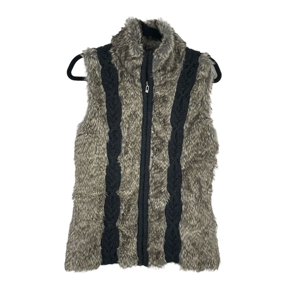 Fenn Wright Manson Women's Brown Faux Fur Knit Textured Full Zip Vest Size M - Picture 1 of 8